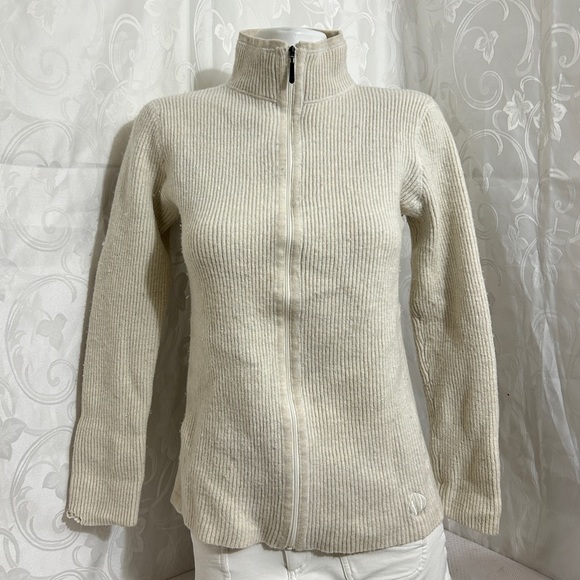 SunIce Ecru Ribbed Mock Neck Zip Up Sweater - Picture 1 of 11